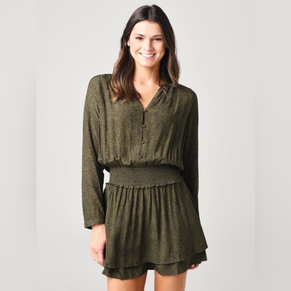 NWT Rails JASMINE OLIVE SPECKLED Smocked Waist Mini Fall Dress Size MEDIUM‎